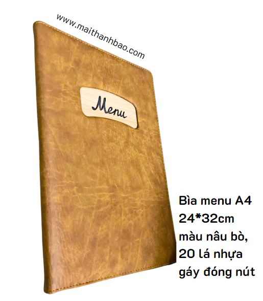 Bìa menu A4 màu nâu bò có lá nhựa  Bìa menu A4 màu nâu bò có lá nhựa