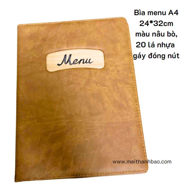 Bìa menu A4 màu nâu bò có lá nhựa  Bìa menu A4 màu nâu bò có lá nhựa