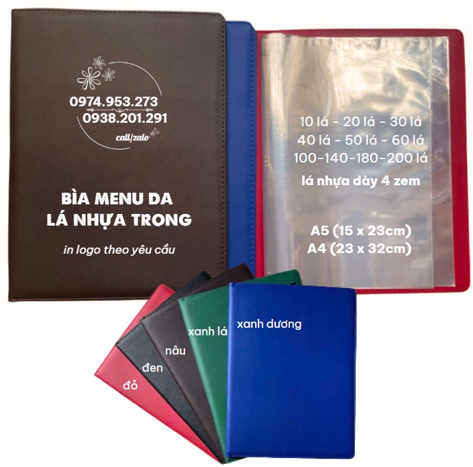 Menu bìa da A4 đẹp in logo nhà hàng khách sạn quán ăn Menu bìa da A4 đẹp in logo nhà hàng khách sạn quán ăn