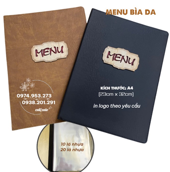 Menu bìa da A4 đẹp in logo nhà hàng khách sạn quán ăn Menu bìa da A4 đẹp in logo nhà hàng khách sạn quán ăn