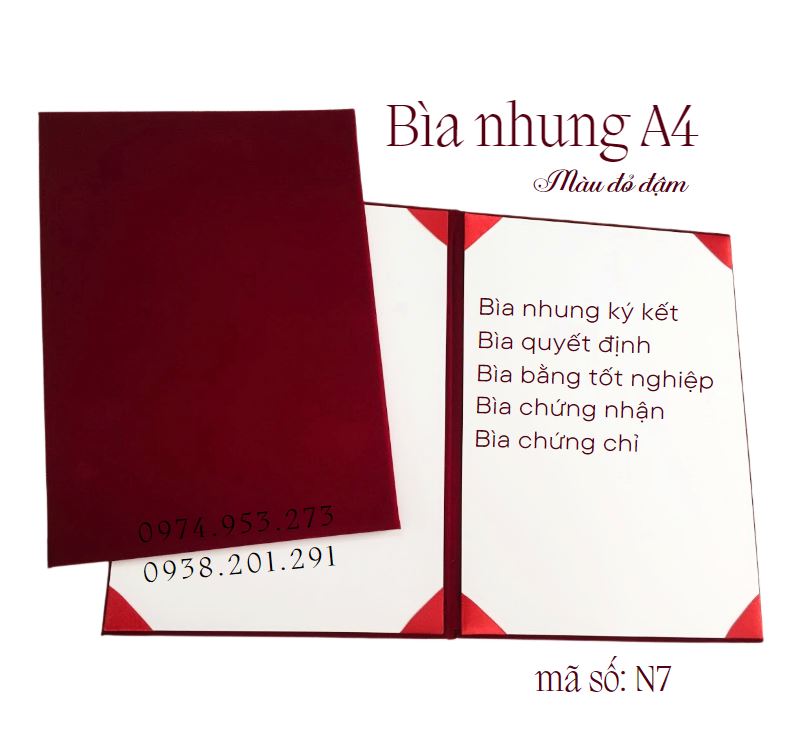 Bìa nhung A4 màu đỏ đậm dùng làm bìa ký kết, bìa khen thưởng, bìa tốt nghiệp sang trọng Bìa nhung A4 màu đỏ đậm dùng làm bìa ký kết, bìa khen thưởng, bìa tốt nghiệp sang trọng