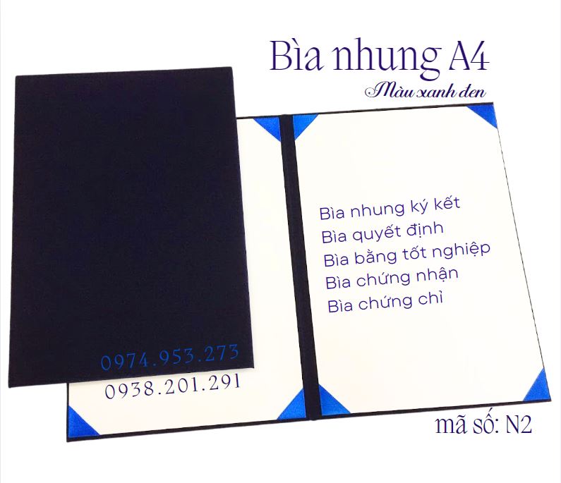 Bìa nhung A4 có sẵn các màu xanh đen, xanh dương, đỏ, đỏ đậm Bìa nhung A4 có sẵn các màu xanh đen, xanh dương, đỏ, đỏ đậm