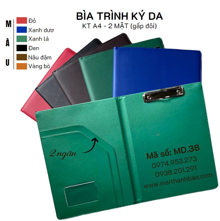 Bìa trình ký da 2 mặt 2 ngăn bìa trình ký đôi A4 Bìa trình ký da 2 mặt 2 ngăn bìa trình ký đôi A4