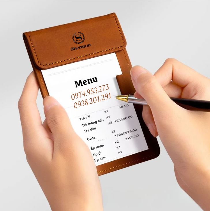 Bìa trình ký da nhỏ A6 in logo đẹp giá rẻ bìa MC kẹp bill Bìa trình ký da nhỏ A6 in logo đẹp giá rẻ bìa MC kẹp bill