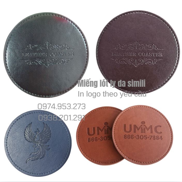 Miếng đế lót ly bằng da simili in logo quà tặng đẹp giá rẻ Miếng đế lót ly bằng da simili in logo quà tặng đẹp giá rẻ