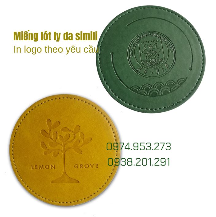 Miếng đế lót ly bằng da simili in logo quà tặng đẹp giá rẻ Miếng đế lót ly bằng da simili in logo quà tặng đẹp giá rẻ