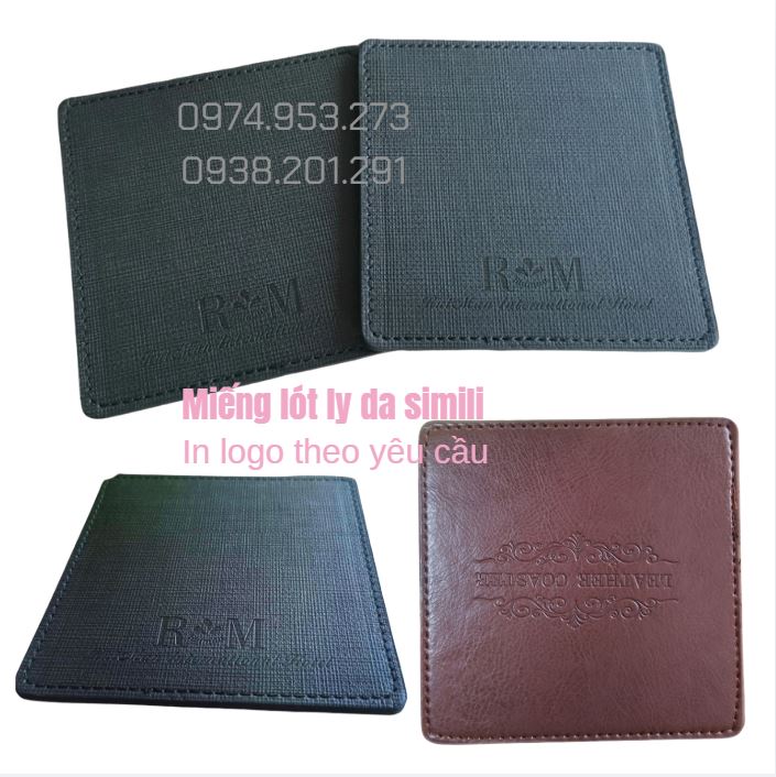 Miếng đế lót ly bằng da simili in logo quà tặng đẹp giá rẻ Miếng đế lót ly bằng da simili in logo quà tặng đẹp giá rẻ
