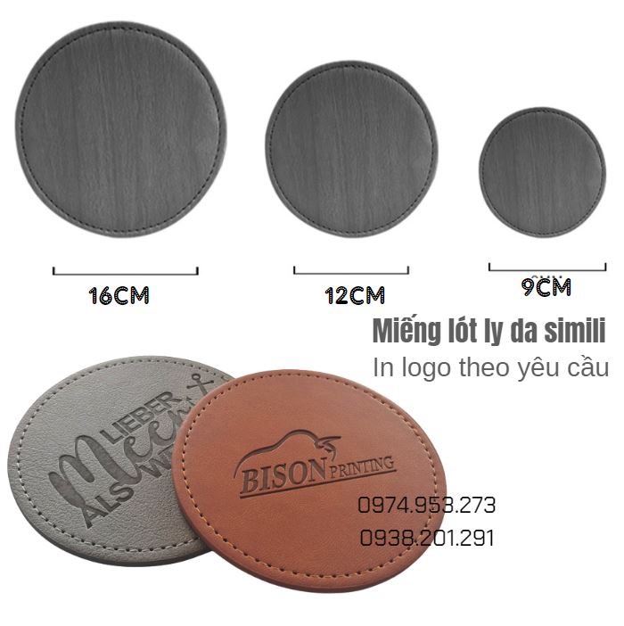 Miếng đế lót ly bằng da simili in logo quà tặng đẹp giá rẻ