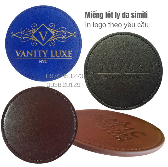 Miếng đế lót ly bằng da simili in logo quà tặng đẹp giá rẻ Miếng đế lót ly bằng da simili in logo quà tặng đẹp giá rẻ