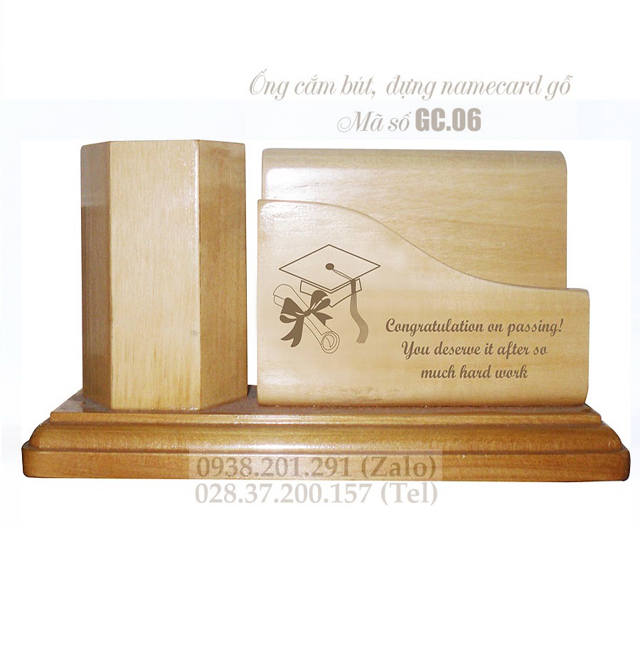 Ống cắm bút có chỗ đựng namecard bằng chất liệu gỗ tự nhiên, khắc tên Ống cắm bút có chỗ đựng namecard bằng chất liệu gỗ tự nhiên, khắc tên