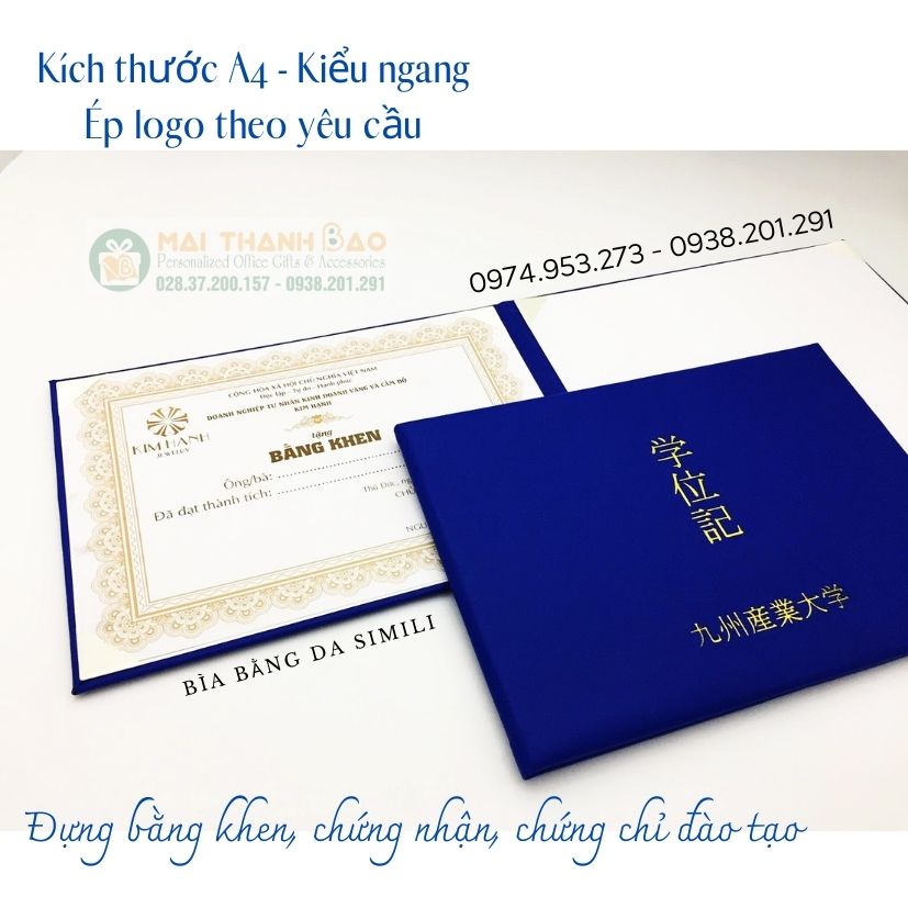 Bìa bằng khen kiểu ngang da simili kích thước a4 in logo theo yêu cầu đẹp giá rẻ Bìa bằng khen kiểu ngang da simili kích thước a4 in logo theo yêu cầu đẹp giá rẻ