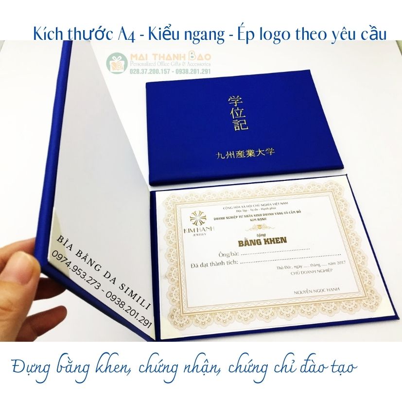Bìa bằng khen kiểu ngang da simili kích thước a4 in logo theo yêu cầu đẹp giá rẻ Bìa bằng khen kiểu ngang da simili kích thước a4 in logo theo yêu cầu đẹp giá rẻ
