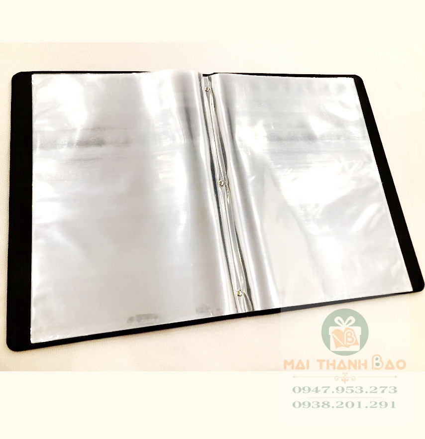 Bìa menu da simili loại dài, có các lá nhựa trong ở bên trong để nhét tờ menu Bìa menu da simili loại dài, có các lá nhựa trong ở bên trong để nhét tờ menu