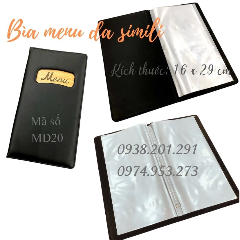 Bìa menu da simili có lá nhựa bên trong đẹp cao cấp in logo MD20 Bìa menu da simili có lá nhựa bên trong đẹp cao cấp in logo MD20
