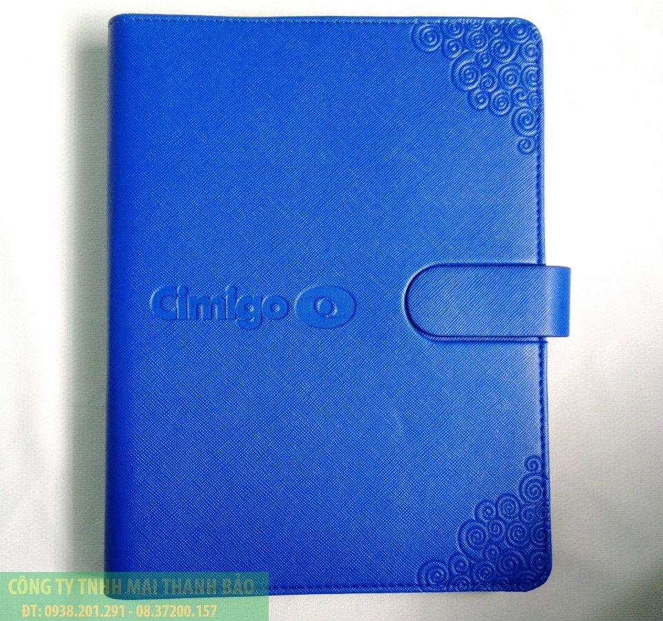 Sổ tay bìa da cao cấp 6 còng kim loại Sổ tay bìa da cao cấp Cimigo màu xanh dương và xanh lá cây rất đẹp