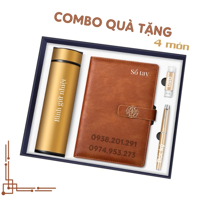 Bộ quà tặng 4 món sổ tay bút ký usb bình giữ nhiệt Bộ quà tặng 4 món sổ tay bút ký usb bình giữ nhiệt