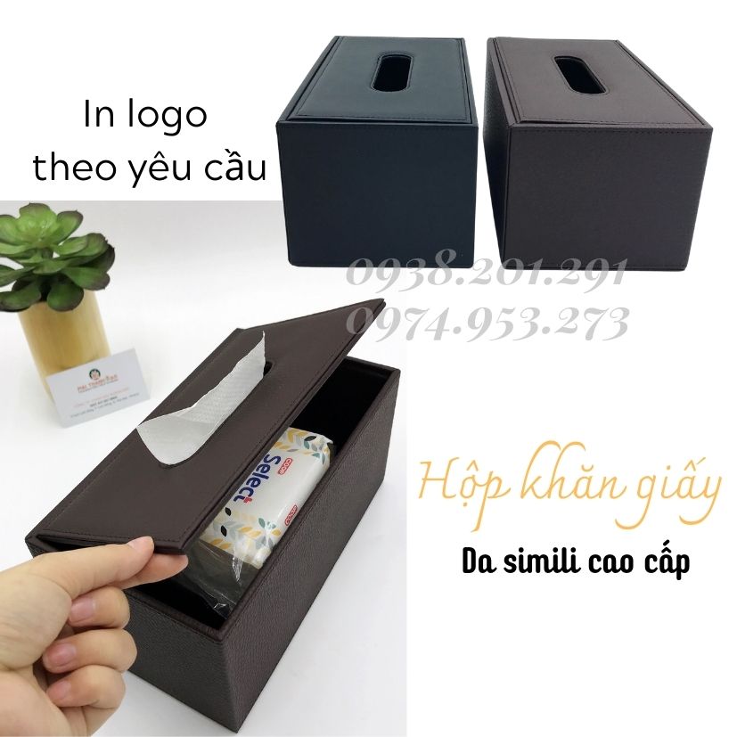 Hộp khăn giấy da simili nhà hàng khách sạn đẹp cao cấp in logo  Hộp khăn giấy da simili nhà hàng khách sạn đẹp cao cấp in logo