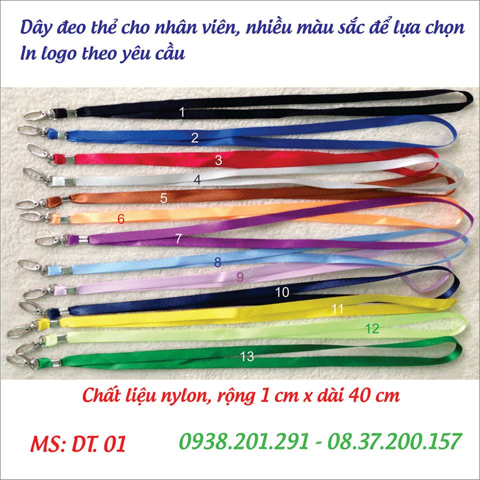 Dây đeo thẻ cho nhân viên in logo theo yêu cầu màu xanh đỏ đen vàng cam tím Dây đeo thẻ cho nhân viên in logo theo yêu cầu màu xanh đỏ đen vàng cam tím