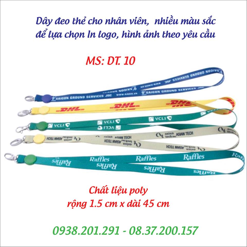 Dây đeo thẻ cho nhân viên in logo theo yêu cầu màu xanh đỏ đen vàng cam tím Dây đeo thẻ cho nhân viên in logo theo yêu cầu màu xanh đỏ đen vàng cam tím