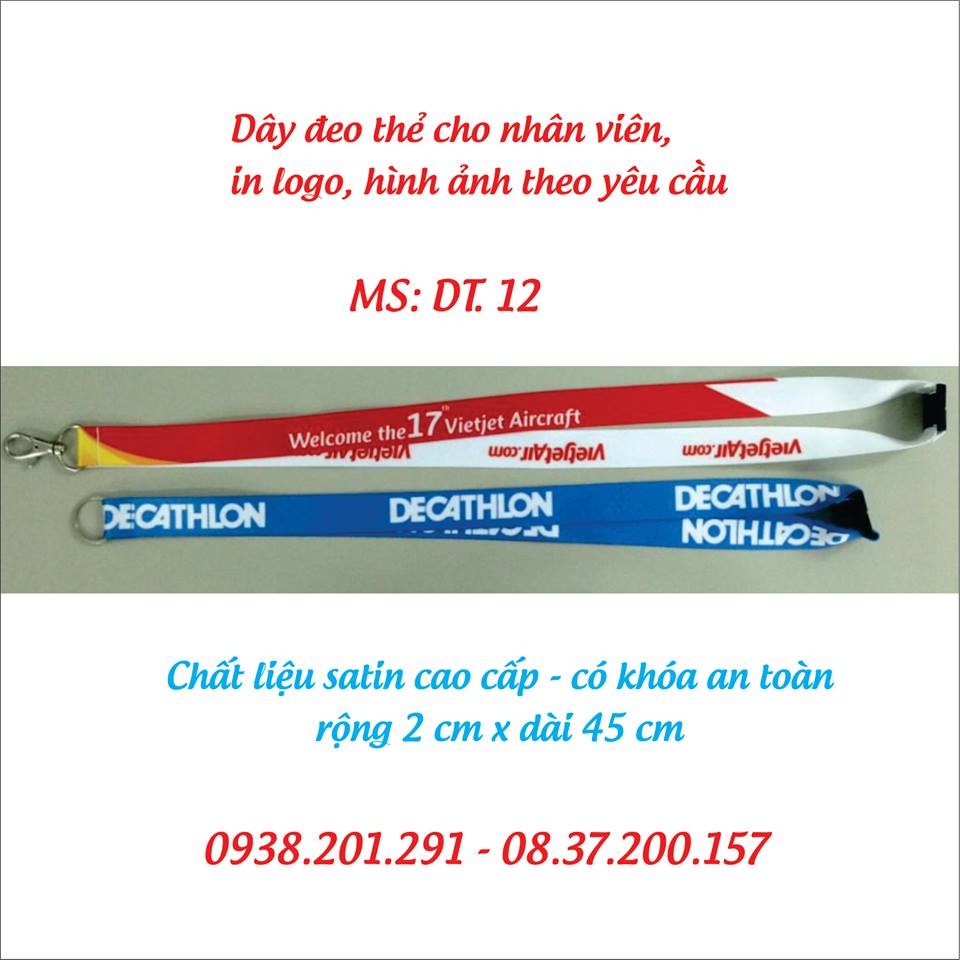 Dây đeo thẻ cho nhân viên in logo theo yêu cầu màu xanh đỏ đen vàng cam tím Dây đeo thẻ cho nhân viên in logo theo yêu cầu màu xanh đỏ đen vàng cam tím