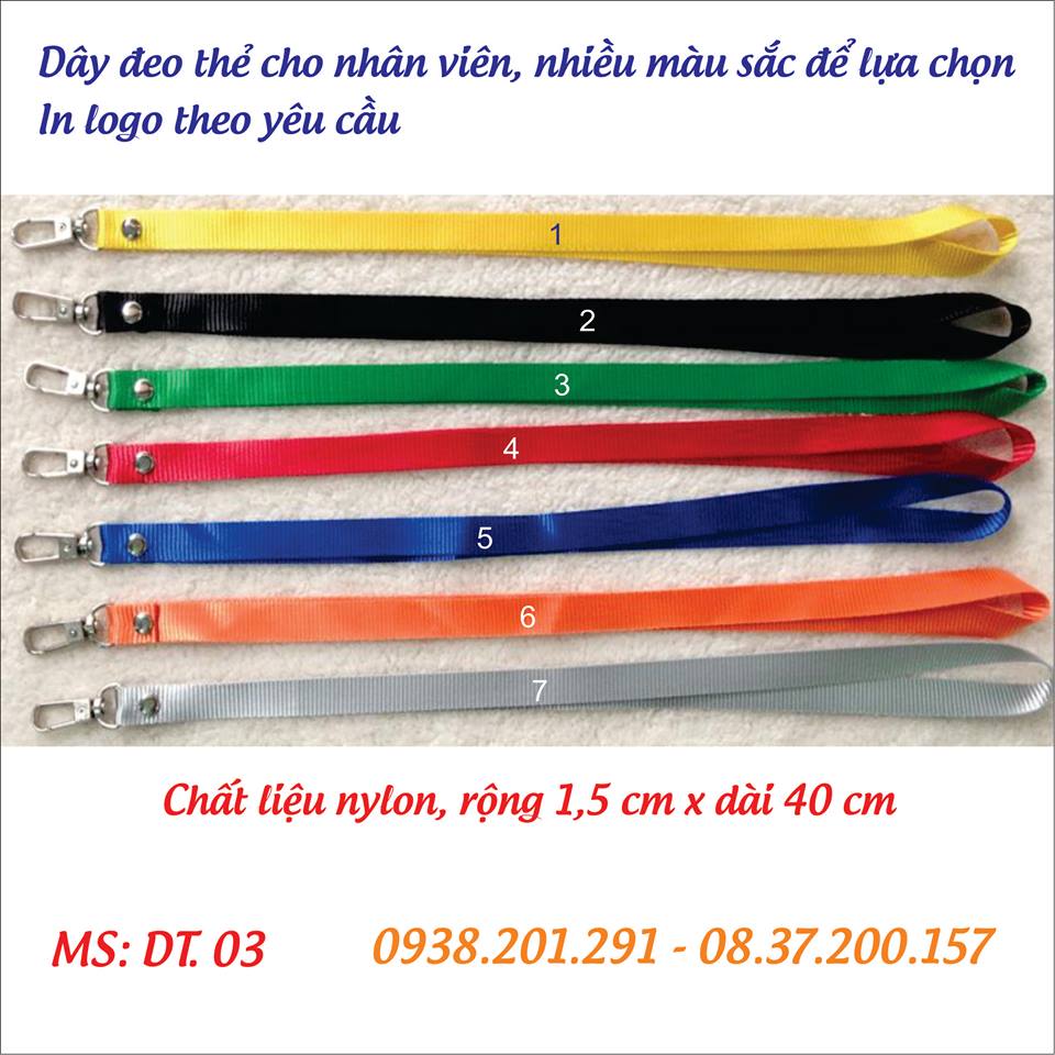 Dây đeo thẻ cho nhân viên in logo theo yêu cầu màu xanh đỏ đen vàng cam tím Dây đeo thẻ cho nhân viên in logo theo yêu cầu màu xanh đỏ đen vàng cam tím