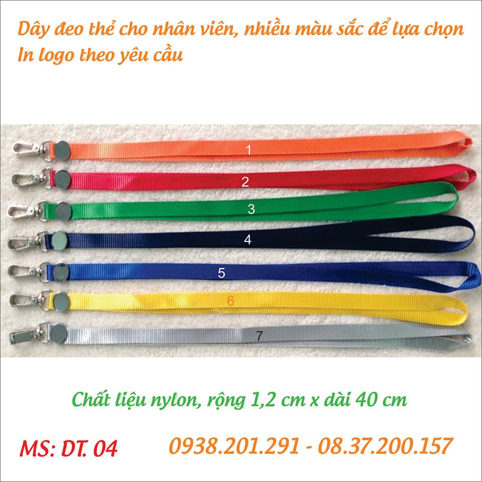 Dây đeo thẻ cho nhân viên in logo theo yêu cầu màu xanh đỏ đen vàng cam tím Dây đeo thẻ cho nhân viên in logo theo yêu cầu màu xanh đỏ đen vàng cam tím