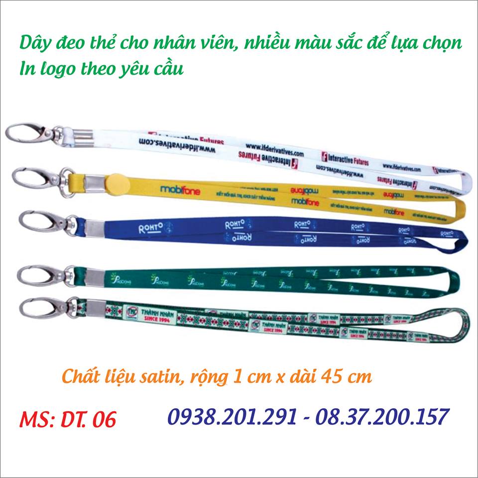 Dây đeo thẻ cho nhân viên in logo theo yêu cầu màu xanh đỏ đen vàng cam tím Dây đeo thẻ cho nhân viên in logo theo yêu cầu màu xanh đỏ đen vàng cam tím