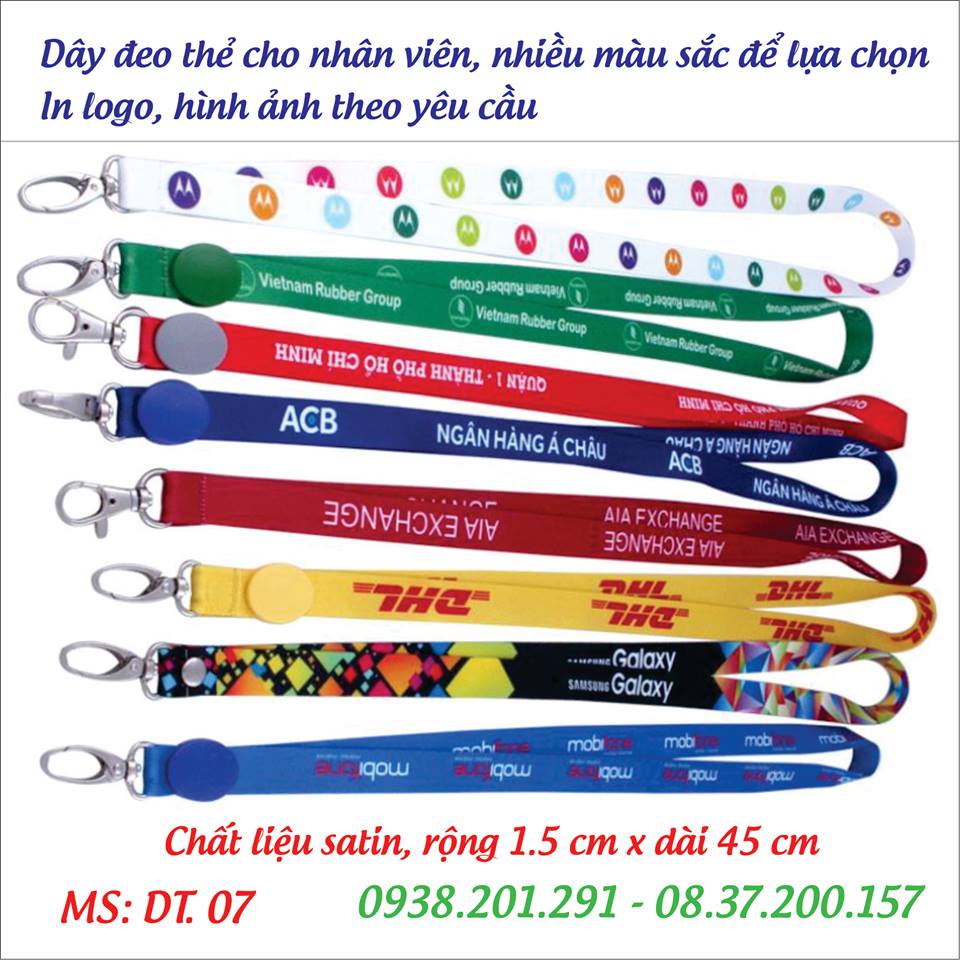 Dây đeo thẻ cho nhân viên in logo theo yêu cầu màu xanh đỏ đen vàng cam tím Dây đeo thẻ cho nhân viên in logo theo yêu cầu màu xanh đỏ đen vàng cam tím