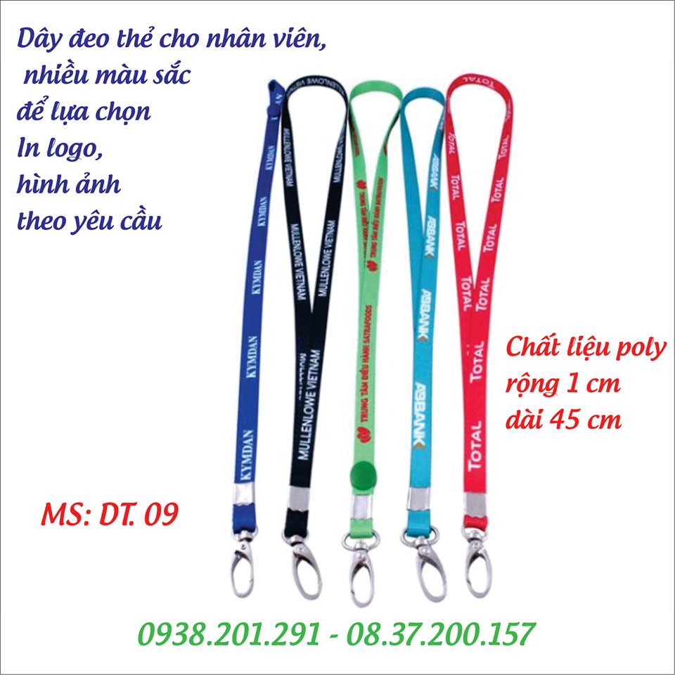 Dây đeo thẻ cho nhân viên in logo theo yêu cầu màu xanh đỏ đen vàng cam tím Dây đeo thẻ cho nhân viên in logo theo yêu cầu màu xanh đỏ đen vàng cam tím