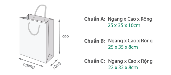 Kích thước túi giấy lớn nhỏ vừa hông túi Kích thước túi giấy lớn nhỏ vừa hông túi