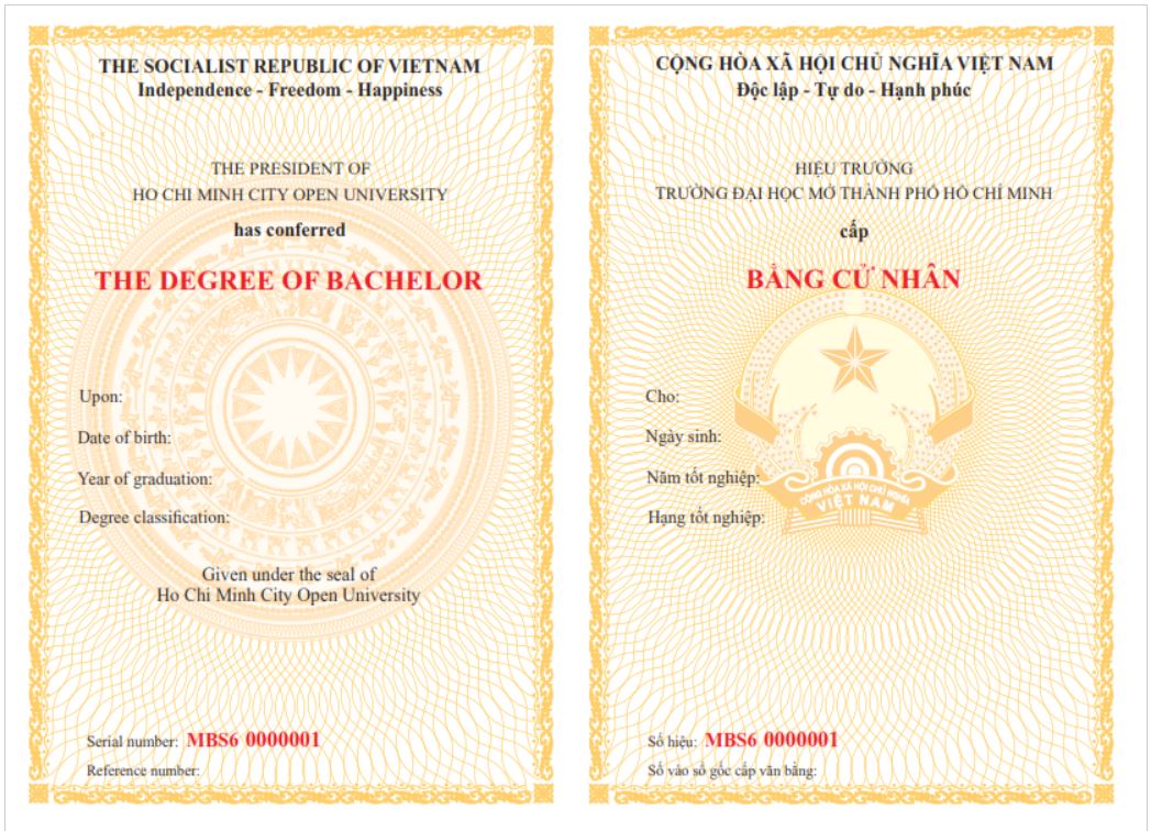Mẫu bằng tốt nghiệp đại học của Trường Đại học Mở TP. Hồ Chí Minh Mẫu bằng tốt nghiệp đại học của Trường Đại học Mở TP. Hồ Chí Minh