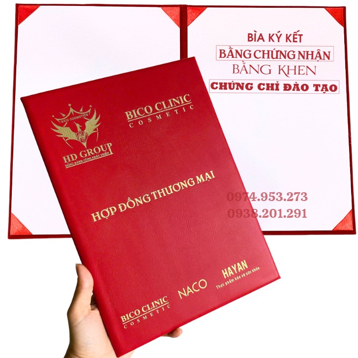 Mẫu bìa ký kết đẹp màu đỏ in logo lấy gấp Mẫu bìa ký kết đẹp màu đỏ in logo lấy gấp