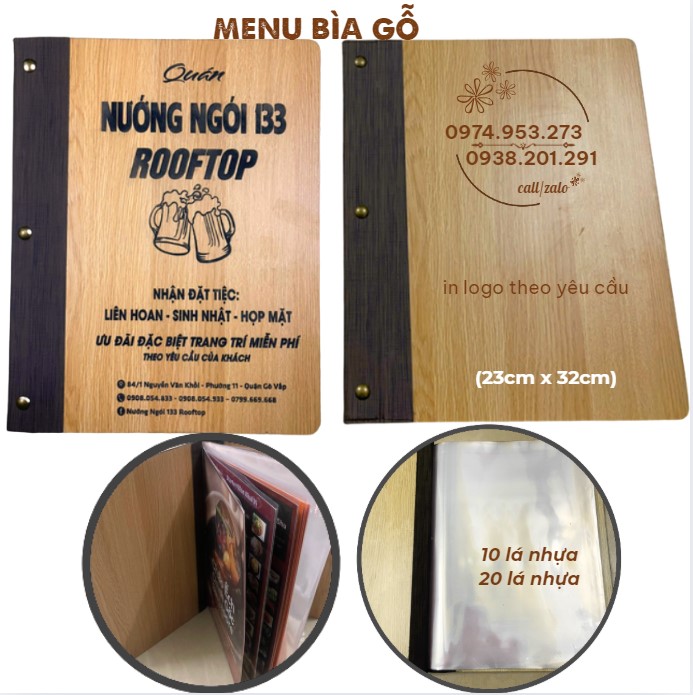 Menu bìa gỗ khắc logo tên nhà hàng quán cà phê khách sạn theo yêu cầu Menu bìa gỗ khắc logo tên nhà hàng quán cà phê khách sạn theo yêu cầu