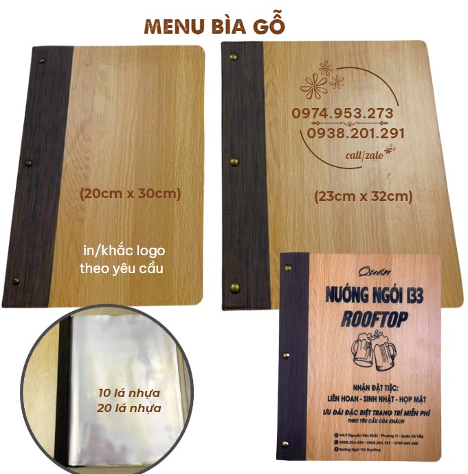 Menu bìa gỗ khắc logo tên nhà hàng quán cà phê khách sạn theo yêu cầu Menu bìa gỗ khắc logo tên nhà hàng quán cà phê khách sạn theo yêu cầu
