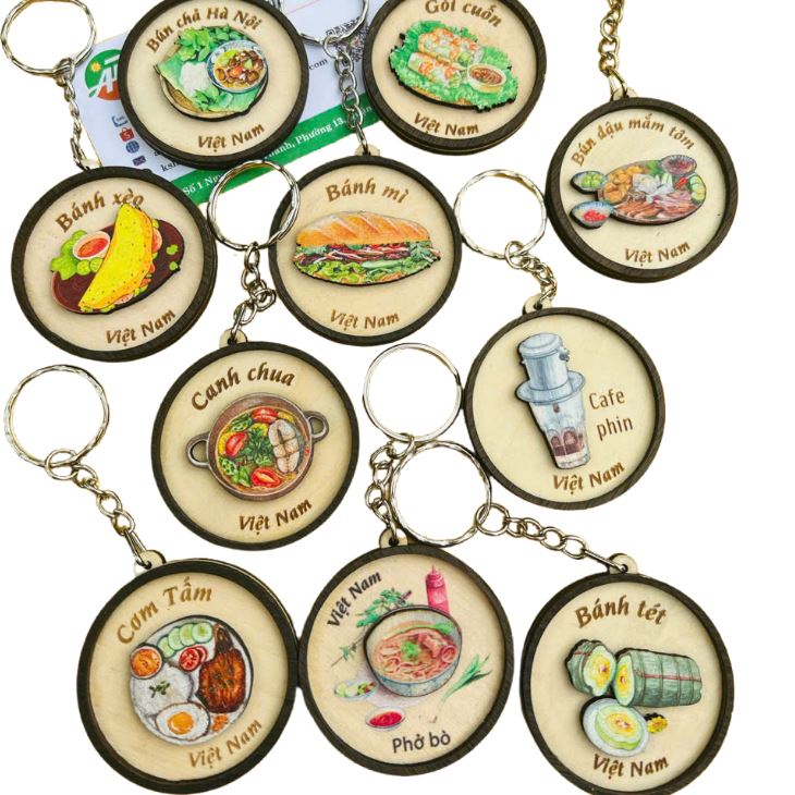 Móc khoá ẩm thực gỗ tròn xinh xắn Móc khoá ẩm thực gỗ tròn xinh xắn