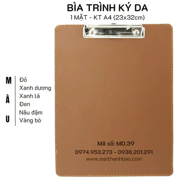 Bìa trình ký da A4 1 mặt