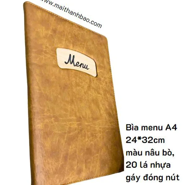 Bìa menu A4 màu nâu bò có lá nhựa