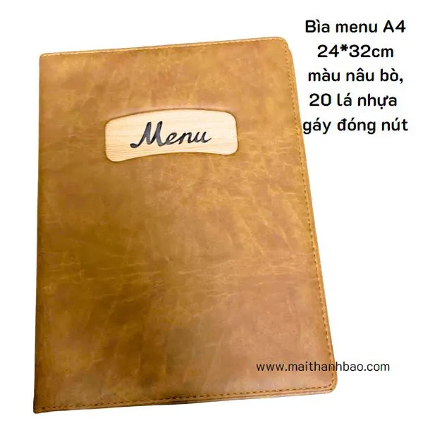 Bìa menu A4 màu nâu bò có lá nhựa