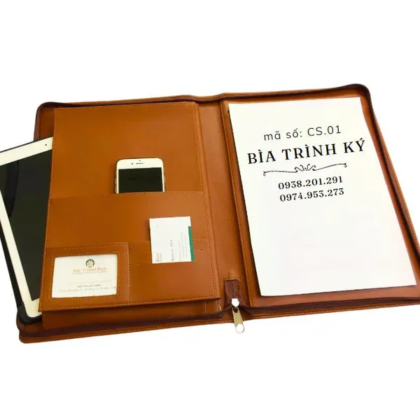 Bìa hồ sơ A4 dây kéo màu nâu bò mã CS.01