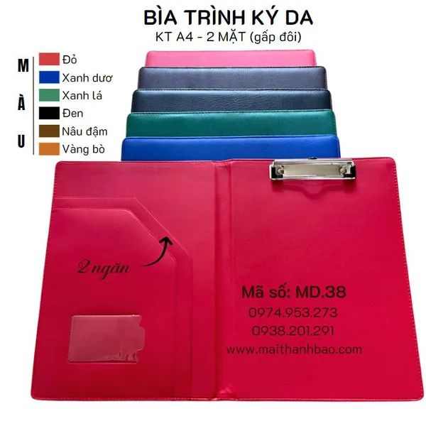 Bìa trình ký da A4 2 ngăn MD38