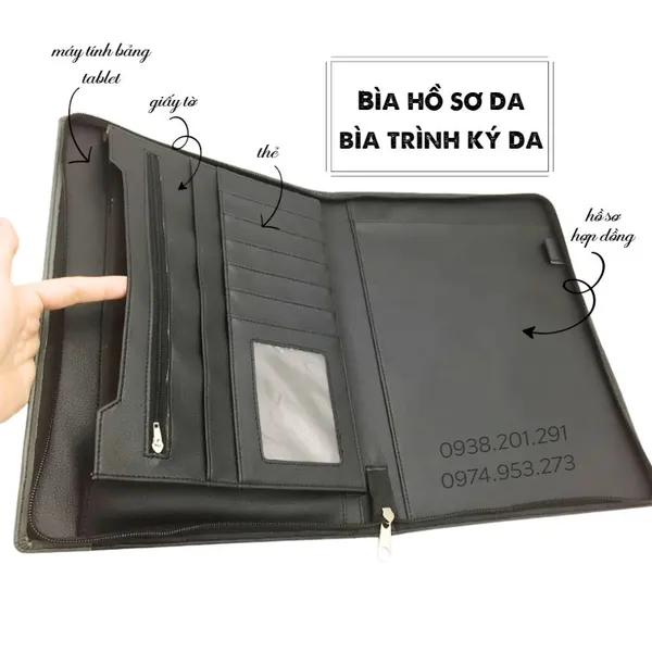 Bìa Hồ Sơ A4 Dây Kéo Kim Loại Màu Đen phối Xám CS.04