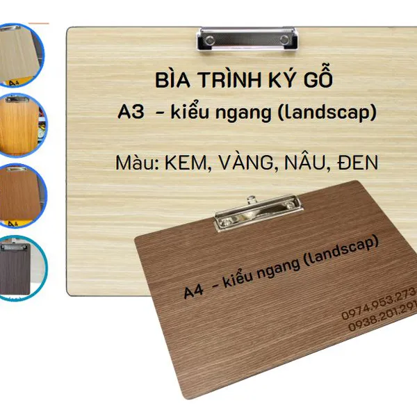 Bìa trình ký gỗ A3 kiểu ngang