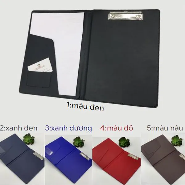 Cặp trình ký bằng da bìa trình ký đôi A4 có ngăn túi, nẹp kim loại