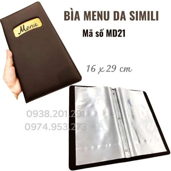 Bìa Menu Da Simili loại to A4 Có Lá Nhựa Bên Trong Mã Số MD21