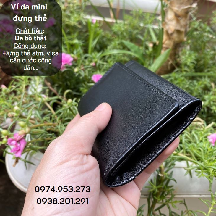 Ví da mini đựng thẻ ngân hàng name card da thật màu đen Ví da mini đựng thẻ ngân hàng name card da thật màu đen