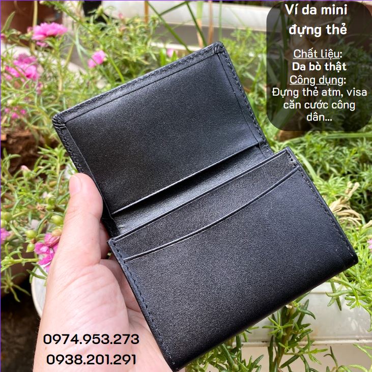 Ví da mini đựng thẻ ngân hàng name card da thật màu đen Ví da mini đựng thẻ ngân hàng name card da thật màu đen
