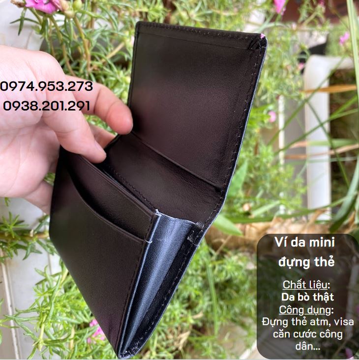 Ví da mini đựng thẻ ngân hàng name card da thật màu đen Ví da mini đựng thẻ ngân hàng name card da thật màu đen