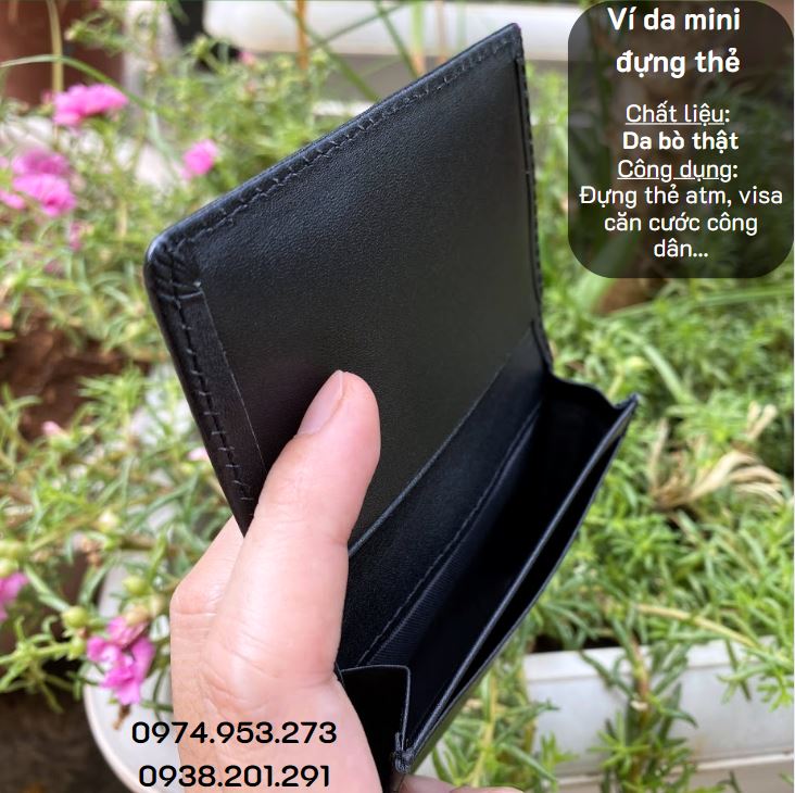 Ví da mini đựng thẻ ngân hàng name card da thật màu đen Ví da mini đựng thẻ ngân hàng name card da thật màu đen