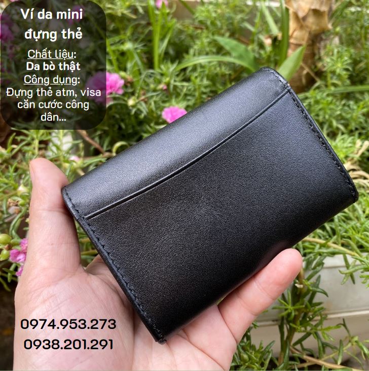 Ví da mini đựng thẻ ngân hàng name card da thật màu đen Ví da mini đựng thẻ ngân hàng name card da thật màu đen
