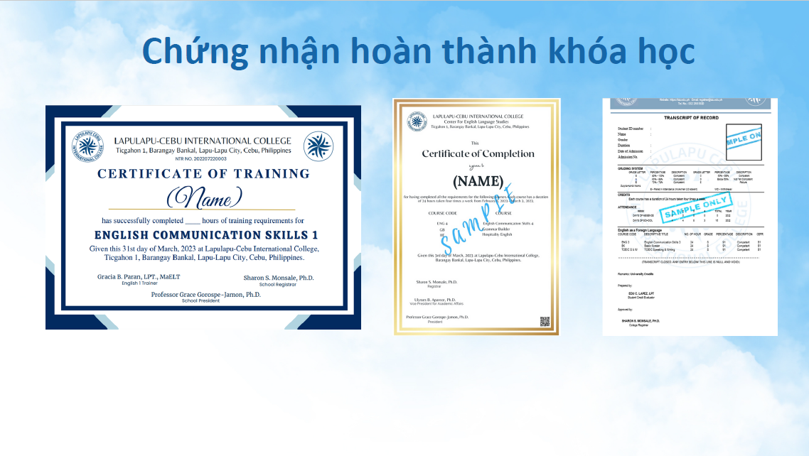 Các chứng nhận khi hoàn thành khóa học